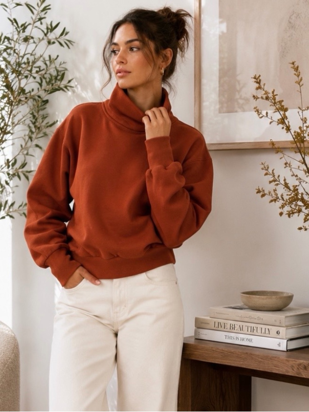 Abercrombie Soft A&F Funnel Neck Sweatshirt Rust Brown XS